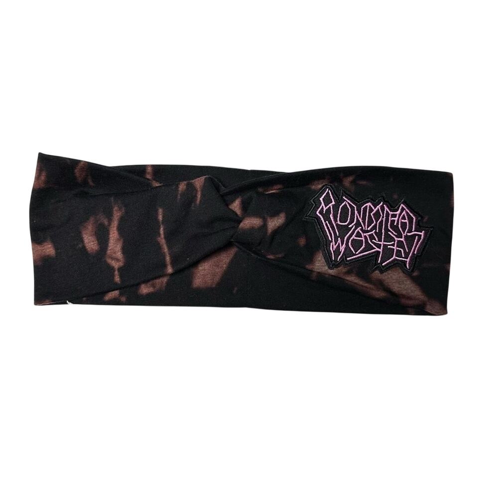 Municipal Waste headband Black and Pink Headband handmade acid wash